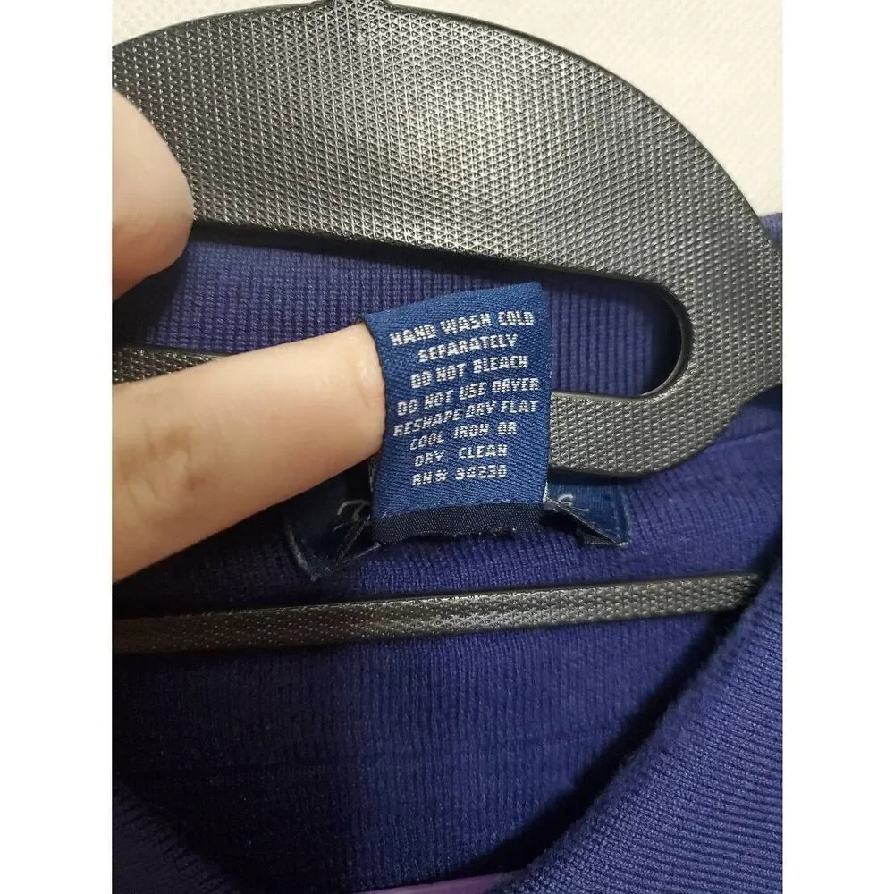 Paul Fredrick 100% Silk Banded Hem Window Pane Navy Blue Men's Polo Shirt
